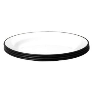 FLAT PLATE STEEL ENAMEL ROUND WHITE 24CM WITH BLACK RIM (4 PIECES)