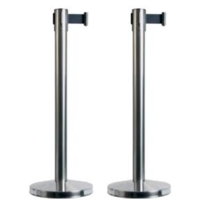 BARRIER SET OF 2 CHROME RETRACTABLE 190CM POSTS H88CM BLACK TAPE