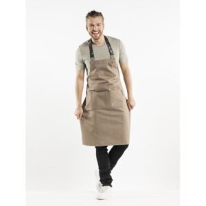 DENIM BIB APRON FORENE MUD W70XL90CM 100% COTTON LEATHER STRAPS CHAUD DEVANT