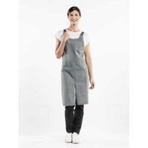 Bib apron Forene denim grey W70XL90CM 100% COTTON LEATHER STRAPS Chaud Devant