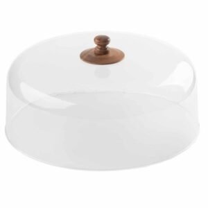 CAKE DOME CLEAR ACRYLIC WITH WOOD KNOB ACACIA