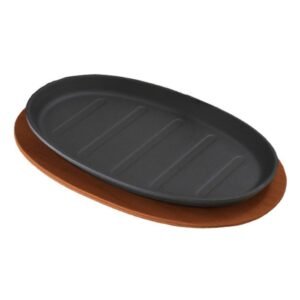 CAST IRON OVAL FAJITA PLATE 28X18CM WITH WOODEN PLATTER ONLY OVAL