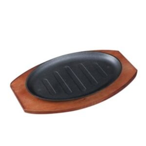 CAST IRON SIZZLE PLATTER 28X17CM WITH WOODEN STAND