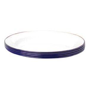FLAT PLATE WITH BLUE RIM STEEL ENAMEL ROUND WHITE 24CM (4 PIECES)