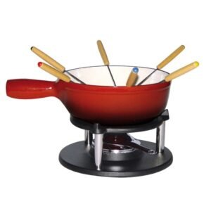 Fondue service red cast steel 22.5 cm