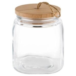 GLASS JAR 14X14XH11CM 1L CAPACITY WITH WOODEN LID