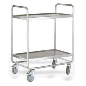 HEAVY DUTY SERVING TROLLEY 2-TIERS 80X50CM FLAT PACKED L81 X W54 X H104CM STAINLESS STEEL
