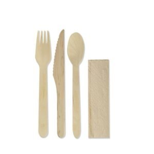 Kit spoon, fork, wooden knife and kraft napkin 23cm Earth Essentials (500 units)