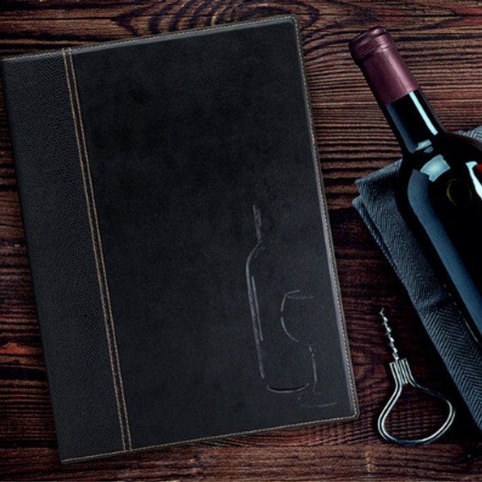 MENU BEVERAGE HOLDER TENDANCE LEATHER STYLE A4 8 PAGES BLACK