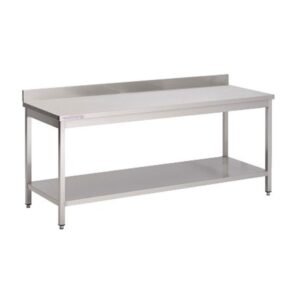 PREP&WORK TABLE WITH UNDER SHELF AND BACKSPLASH L120 X D70 X H85CM STAINLESS STEEL PRO.INOX