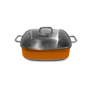 RAINBOW ROASTING PAN GLASS LID 3-PLY SST SQUARE ORANGE L27.35 X W27.35 X H7CM 4L STAINLESS STEEL
