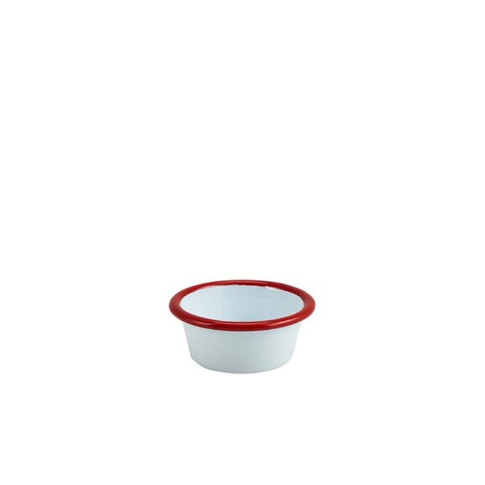 ramekin white with red rim Ø8cm 9cl enamel genware