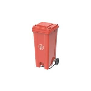 INDUSTRIAL MOBILE BIN WITH HEAVY DUTY STEEL PEDAL RED 240CL