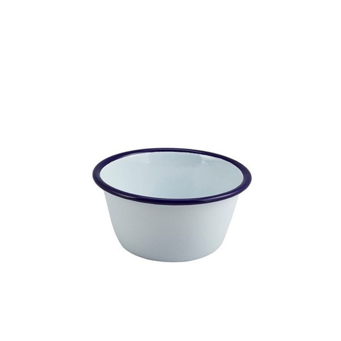 round deep pie dish white with blue Ø12cm enamel genware