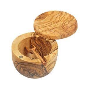 SALT KEEPER WITH SCOOP D10-11CM OLIVE WOOD