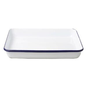 SERVING TRAY ROUND WHITE STEEL ENAMEL ENAMELWARE FALCON