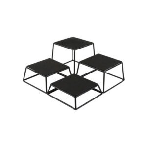 SET OF 4 BLACK NON-SLIP BUFFET RISERS 17.5X17.5/15X15XH5-7.5-10-15