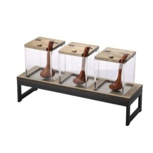 T-COLLECTION TRIPPLE CEREAL DISPENSER WITH BLACK POWDER COATED STEEL STAND RECTANGULAR TRANSPARENT 3X2L POLYCARBONATE TIGER