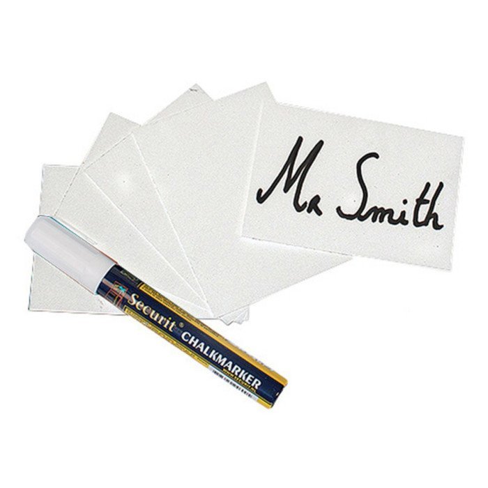 WHITE TAGS 7.4X5.2CM+4 SPIKES+1 BLACK CHALKMARKER PACK 20