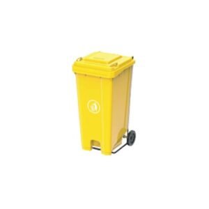 INDUSTRIAL MOBILE BIN WITH HEAVY DUTY STEEL PEDAL YELLOW 120L